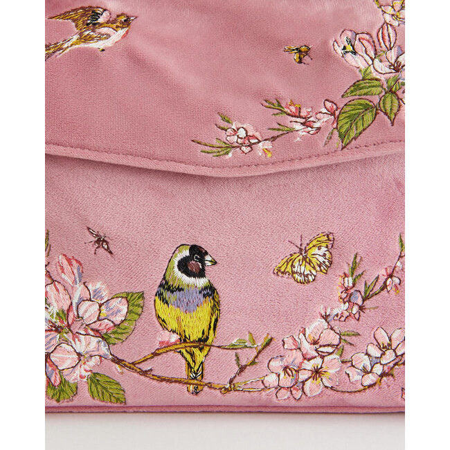 Fable England Morning Song Bird Embroidered Mini Pink Tote