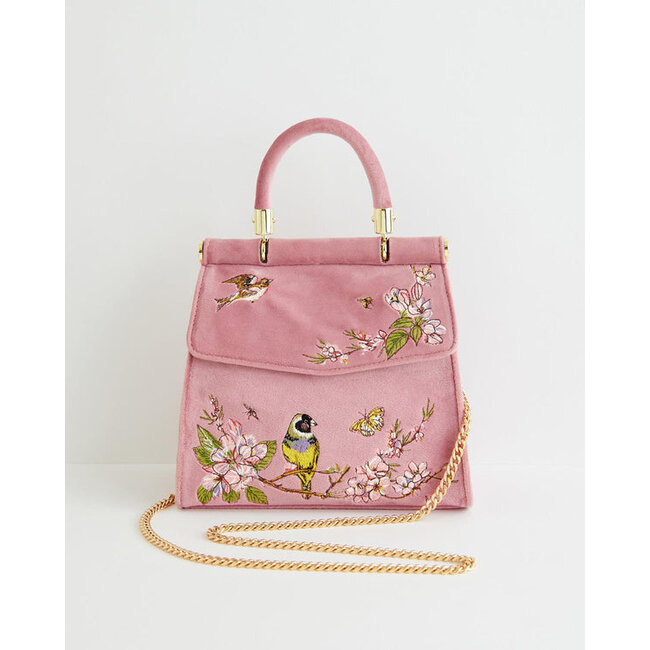 Fable England Morning Song Bird Embroidered Mini Pink Tote