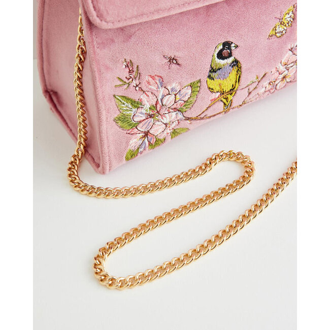 Fable England Morning Song Bird Embroidered Mini Pink Tote