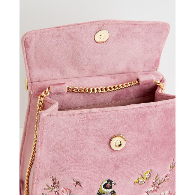 Fable England Morning Song Bird Embroidered Mini Pink Tote