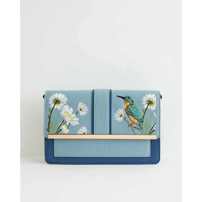 Fable England Embroidered Kingfisher Blue Cross Body Purse