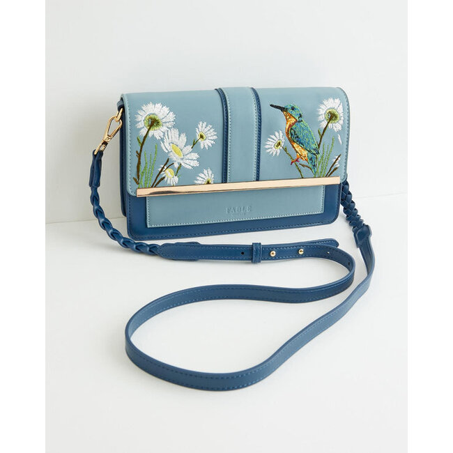 Fable England Embroidered Kingfisher Blue Cross Body Purse