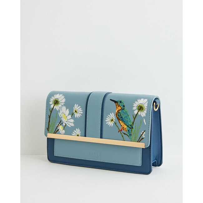 Fable England Embroidered Kingfisher Blue Cross Body Purse