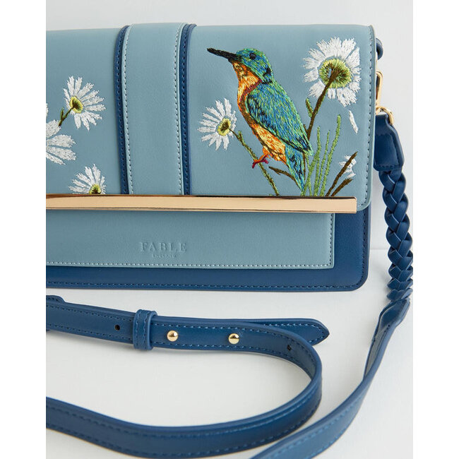 Fable England Embroidered Kingfisher Blue Cross Body Purse