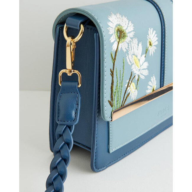 Fable England Embroidered Kingfisher Blue Cross Body Purse