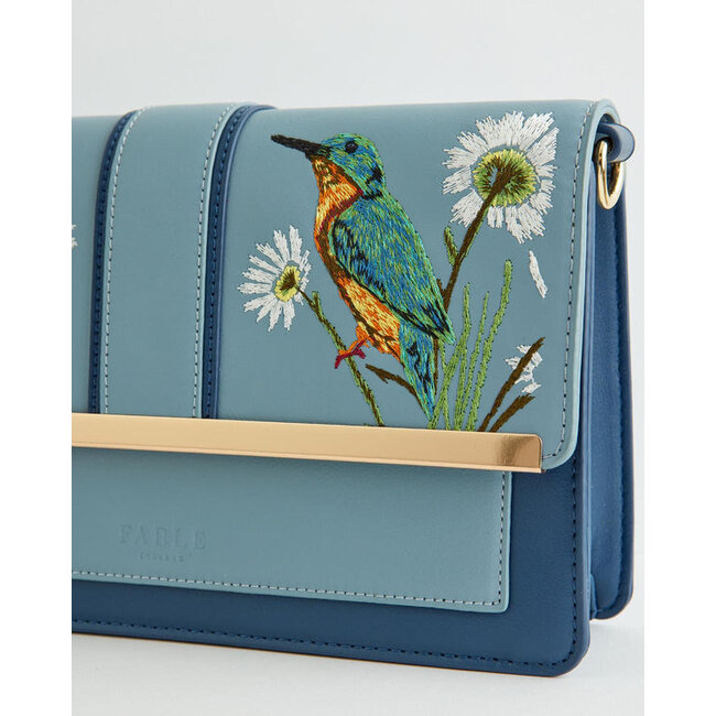 Fable England Embroidered Kingfisher Blue Cross Body Purse