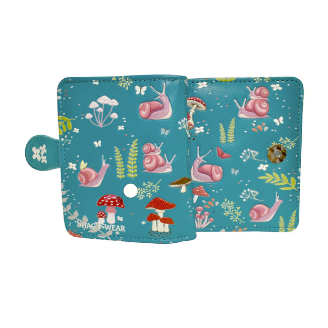 shagwear Small Wallet - Teal Blue Snail Forest
