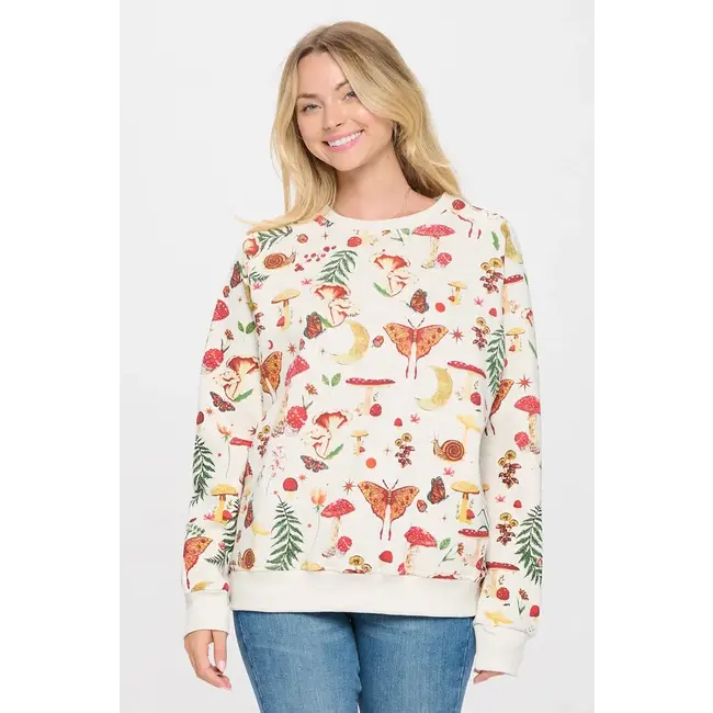 Mushroom Garden Print Sweatshirt