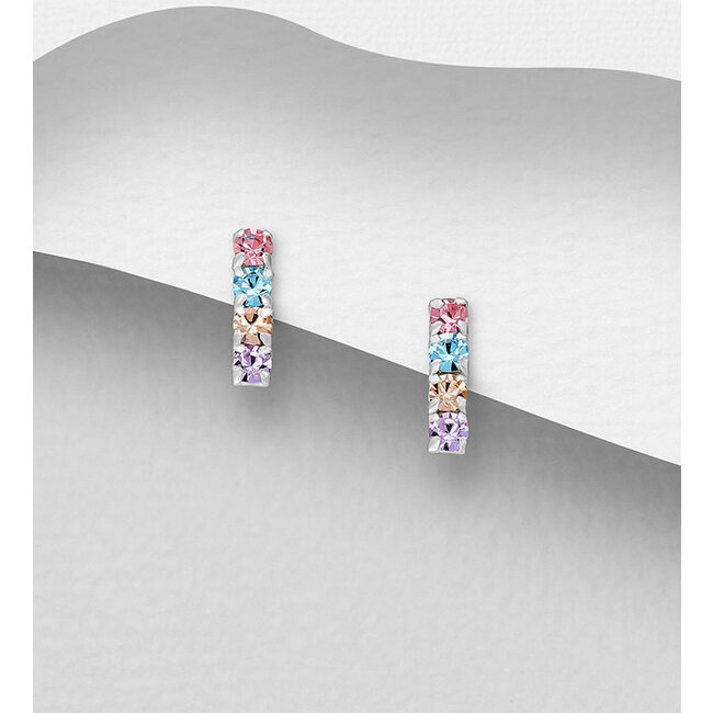 Sterling Sterling & Multicolour Crystal Studs