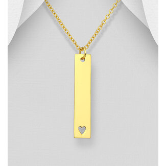 Sterling Gold Over Silver Heart Bar Necklace - Engravable