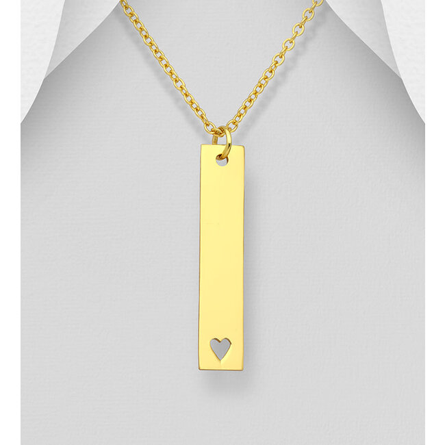Sterling Gold Over Silver Heart Bar Necklace - Engravable