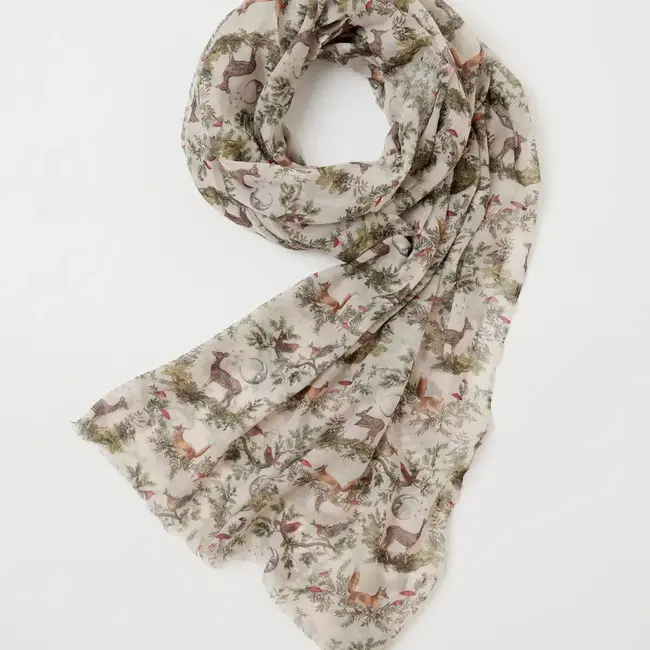 Fable England A Night's Tale - Grey Woodland Scene - Lightweight Scarf