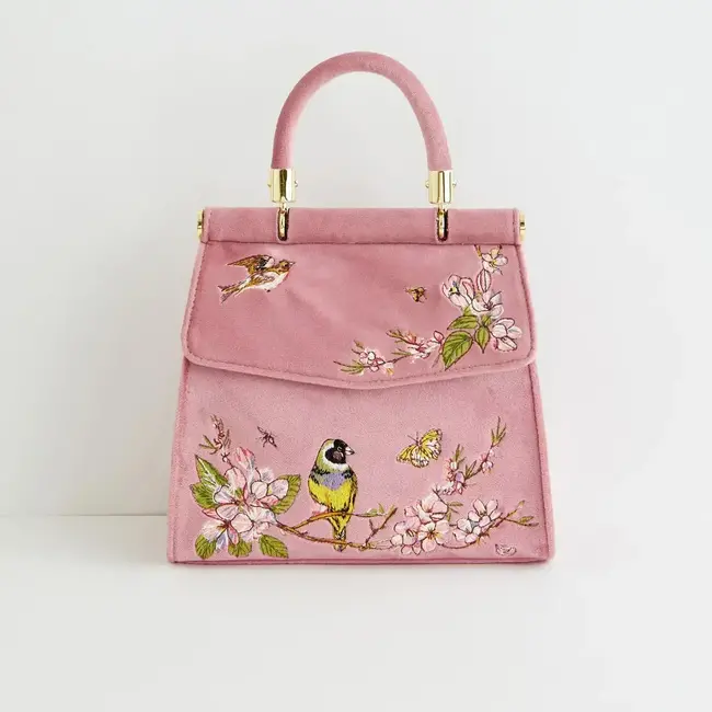 Fable England Morning Song Bird Embroidered Mini Pink Tote