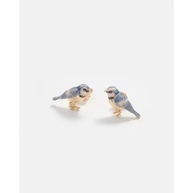 Fable England Enamel Blue Tit Stud Earrings