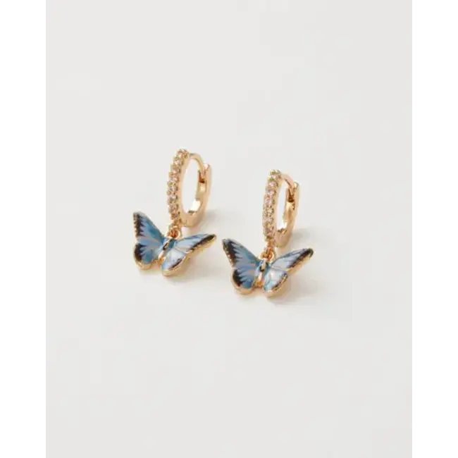 Fable England Enamel Blue Butterfly Huggie Earrings