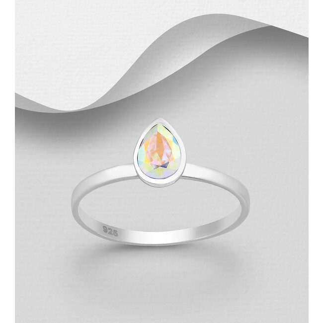 Sterling Swarovski- Pear Shape Crystal  Ring