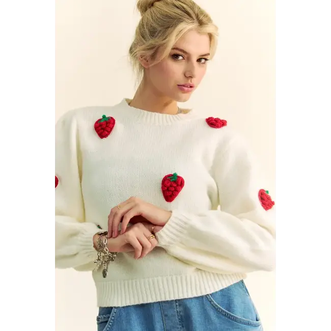 Suzanne - Strawberry Balloon Sleeve  Sweater