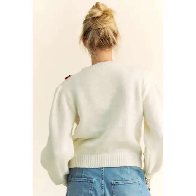 Suzanne - Strawberry Balloon Sleeve  Sweater FINAL SALE