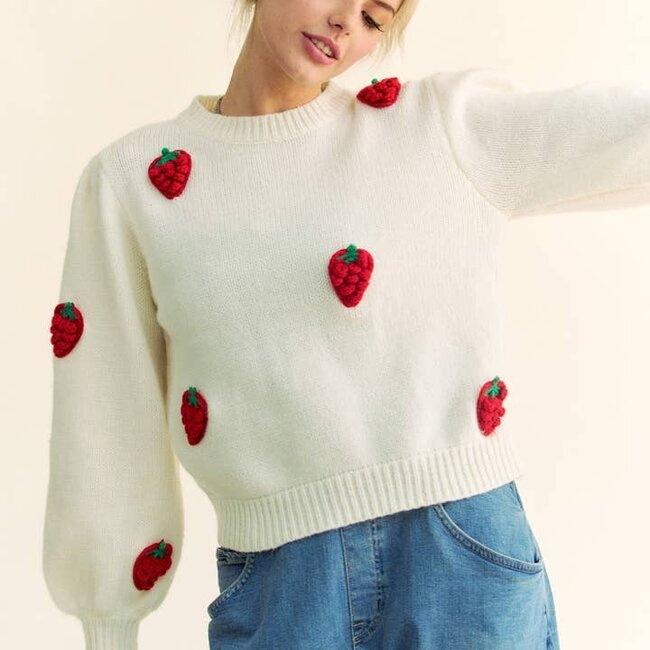Suzanne - Strawberry Balloon Sleeve  Sweater FINAL SALE