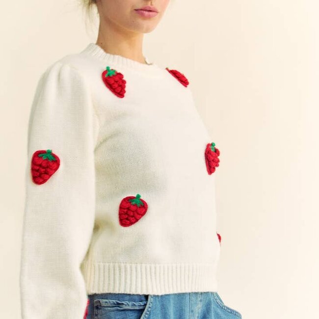Suzanne - Strawberry Balloon Sleeve  Sweater