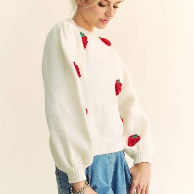 Suzanne - Strawberry Balloon Sleeve  Sweater