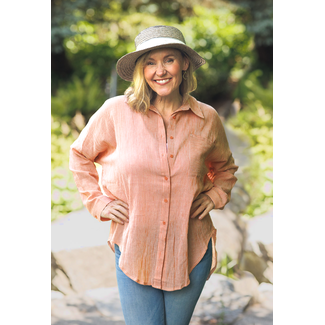 Papillon Cotton Seersucker Top in Coral