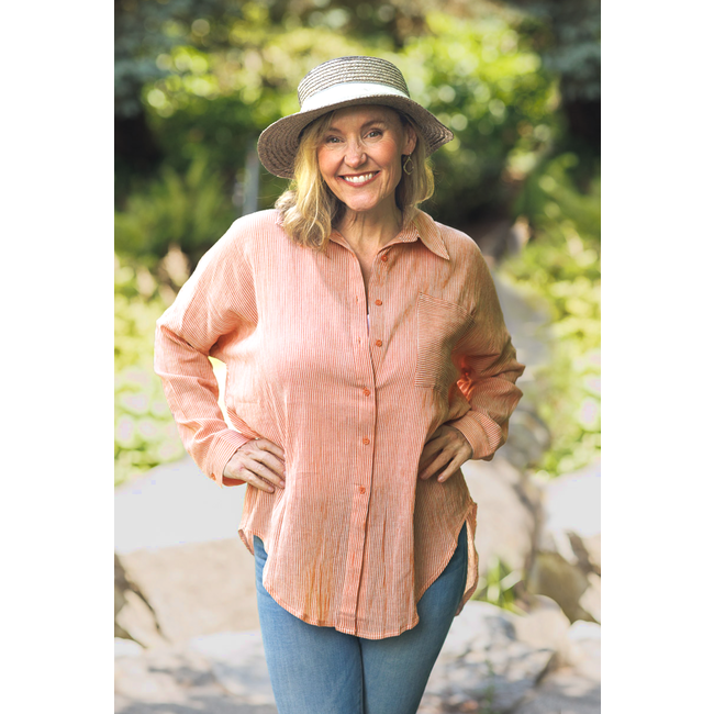 Papillon Cotton Seersucker Top in Coral