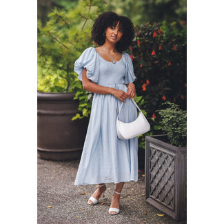 Papillon Emma - Smocked Dress With Puff Sleeves in Blue