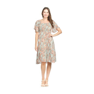 Papillon Paisley Smocked Off The Shoulder Dress in Blue