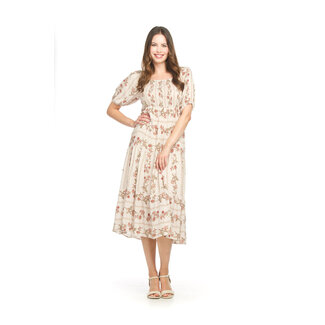 Papillon Opal - Floral Tiered Smocked Dress in Taupe