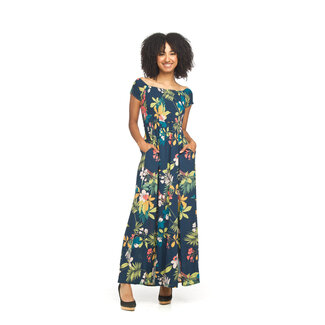 Papillon Ali - Tropical Floral Maxi Dress in Navy