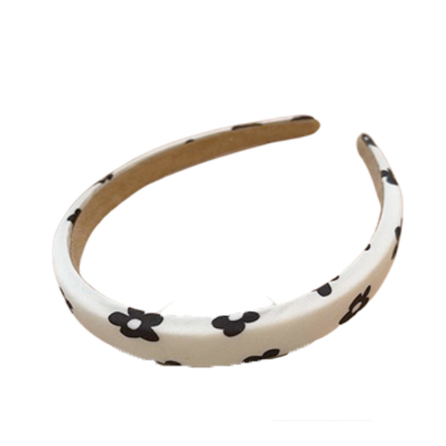 E&S Accessories White Headband with Black Flower