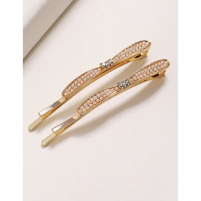 E&S Accessories Set of Pearl Barrettes with Cubic Zirconia