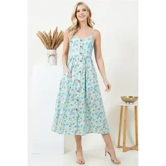 Floral & Cherry Print Cami Maxi Dress in Blue