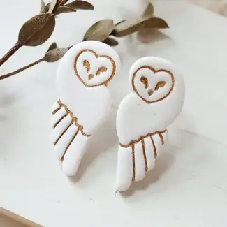 Petal & Posy Snowy Owl Polymer Clay Stud Earrings