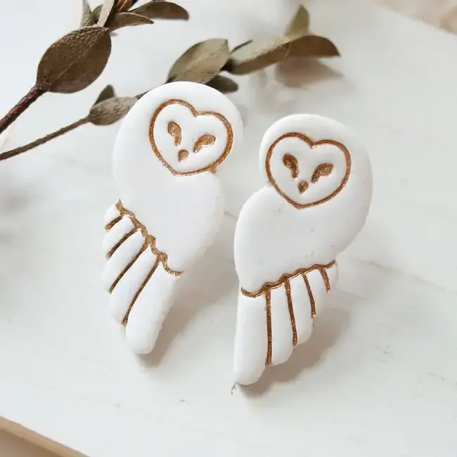 Petal & Posy Snowy Owl Polymer Clay Stud Earrings