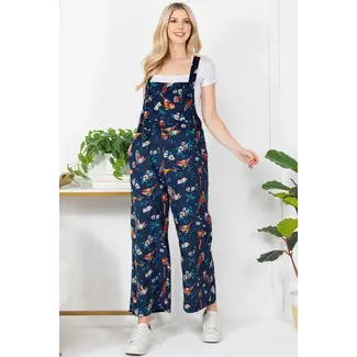 Beatrix - Cord Overalls in Bird Print
