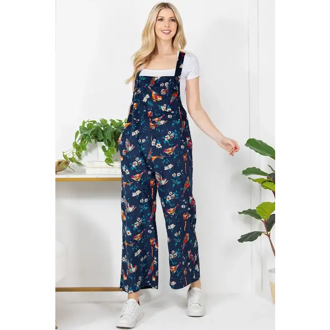 Beatrix - Cord Overalls in Bird Print