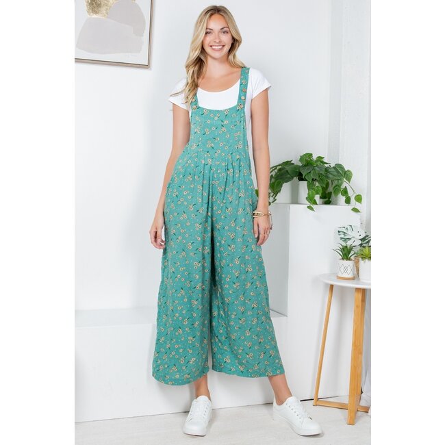 Luci - Floral Overalls in Green