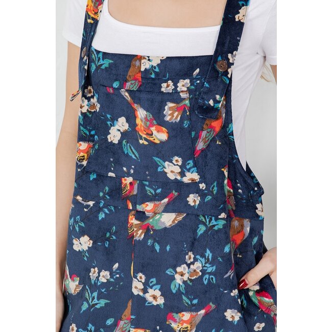 Beatrix - Cord Overalls in Bird Print