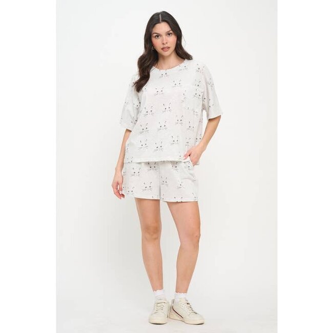 Cat Faces Print Relaxed Fit T-Shirt