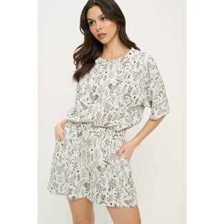 Rooster Floral Print Relaxed Fit T-Shirt