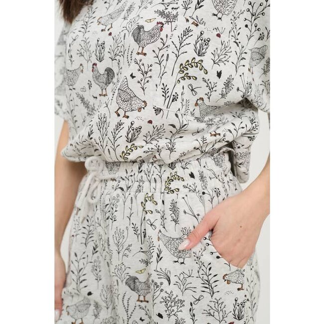 Rooster Floral Print Relaxed Fit T-Shirt
