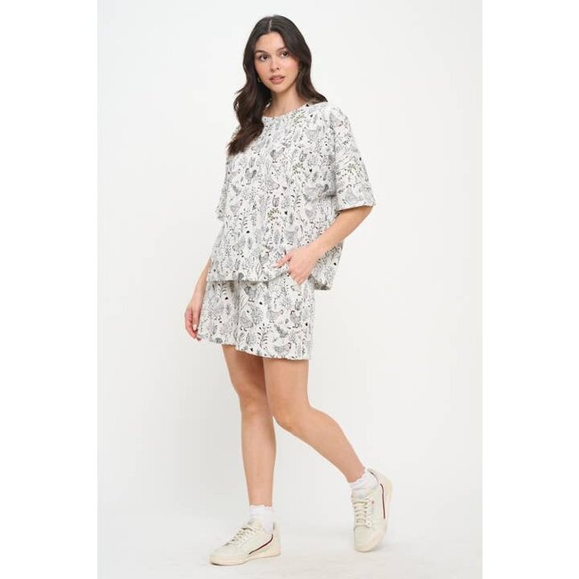 Rooster Floral Print Relaxed Fit T-Shirt