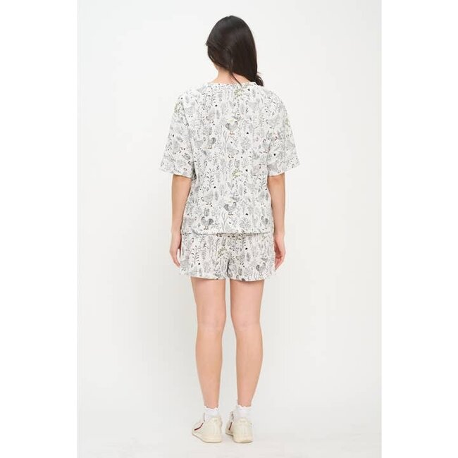 Rooster Floral Print Relaxed Fit T-Shirt