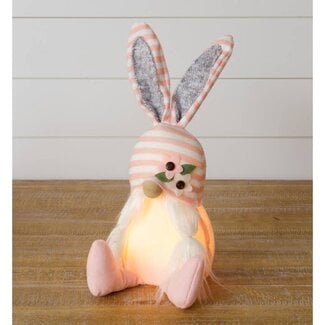 Lighted Pink Gnome With Bunny Ears
