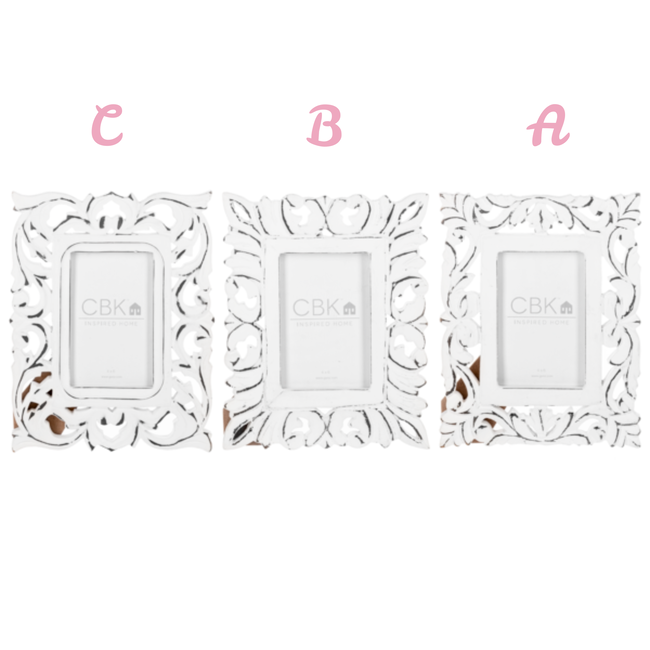 Distressed White Carved Scroll 4x6 Frame (more designs)