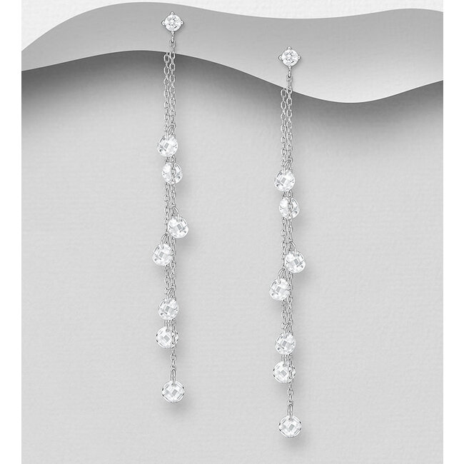 Sterling Sterling Chain Dangle Earrings with Multiple Cubic Zirconia