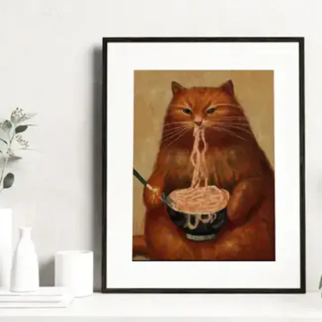 Wolf Shop Art Print - Orange Pasta Cat Renaissance Fancy Cat