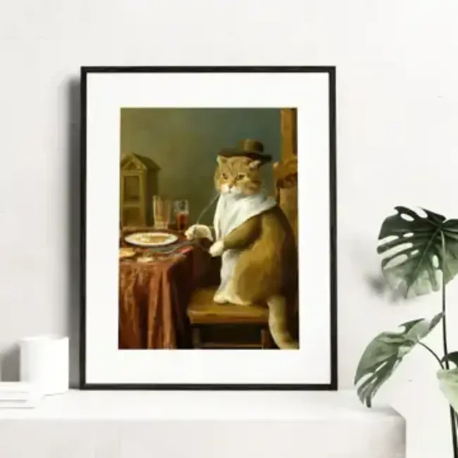 Wolf Shop Art Print - Visiting Breakfast Cat Renaissance Fancy Cat